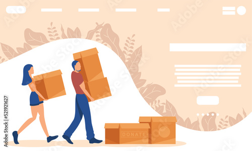 charitable couple lifting boxes