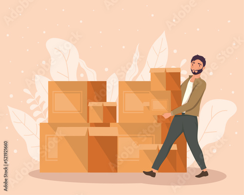 charitable man lifting boxes