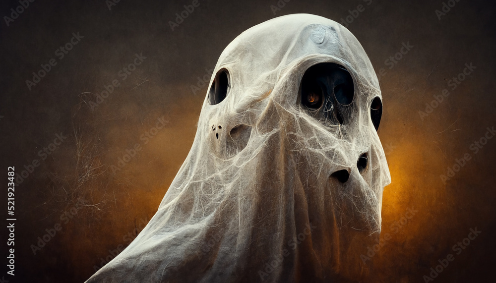 Spooky fabric ghost face lantern in Halloween party background. Spooky fabric ghost face lantern in Halloween party background.
