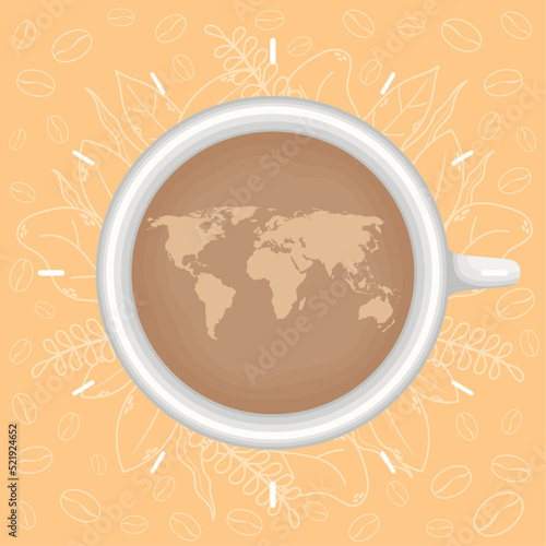 coffee cup with earth map