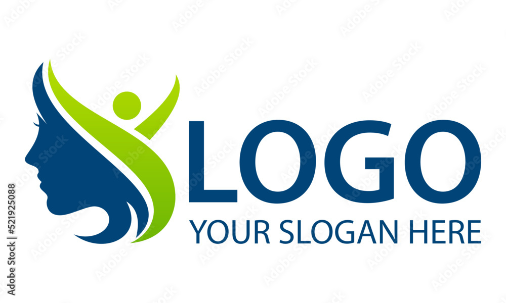 Blue and Green Color Abstract People with Woman Face Logo Design Blue and Green Color Abstract People with Woman Face Logo Design