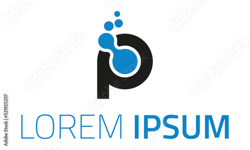 Black and Blue Color Initial Letter P Connect Dot Logo Design