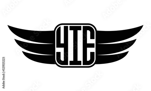 YIE three-letter Wing black and white logo design. Vector template photo