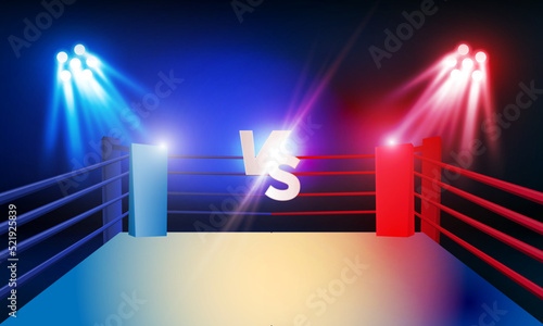 Boxing ring arena and floodlights vector design Bright stadium arena lights