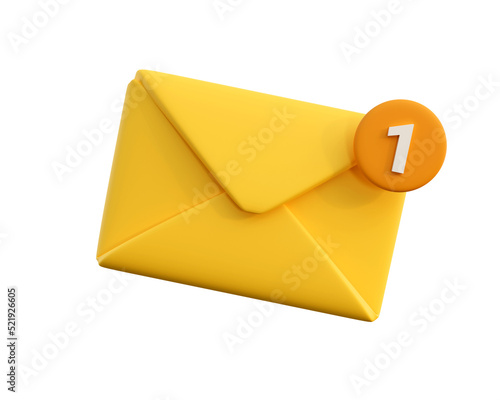 3d unread mail icon. Concept of mail, new message, notification or envelope. 3d high quality render isolated