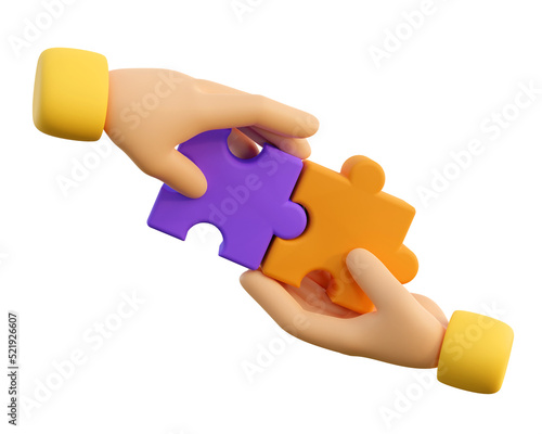 3d human hands with jigsaw puzzle pieces. Concept of business problems, partnership, development, cooperation and teamwork. 3d high quality render.