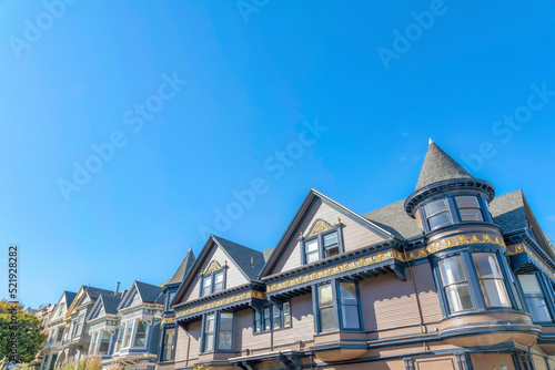 Canvas Print Queen anne victorian house with two dormer roofs and turret towers in San Franci