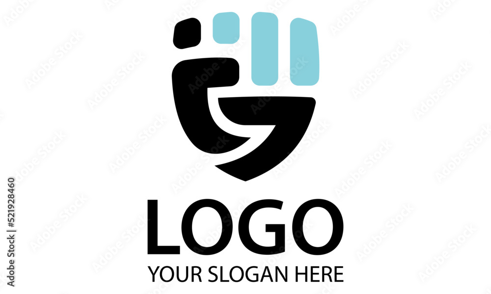 Black and Light Blue Abstract Simple Shape Hand Power Logo Design Black and Light Blue Abstract Simple Shape Hand Power Logo Design