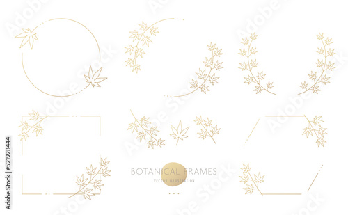 シンプルな秋のボタニカルフレームとパーツセット　紅葉　円形/正方形/六角形/ワンポイント