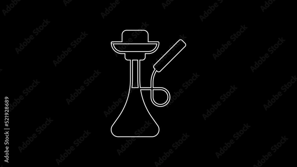 White line Hookah icon isolated on black background. 4K Video motion graphic animation White line Hookah icon isolated on black background. 4K Video motion graphic animation