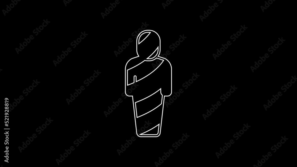 White line Egypt mummy icon isolated on black background. 4K Video motion graphic animation White line Egypt mummy icon isolated on black background. 4K Video motion graphic animation