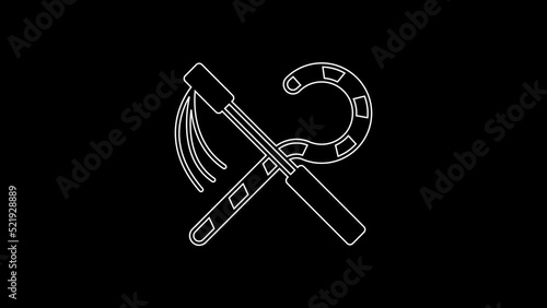 White line Crook and flail icon isolated on black background. Ancient Egypt symbol. Scepters of egypt. 4K Video motion graphic animation