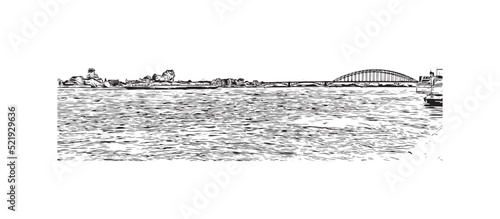 Building view with landmark of Nijmegen is the 
municipality in Netherlands. Hand drawn sketch illustration in vector.
