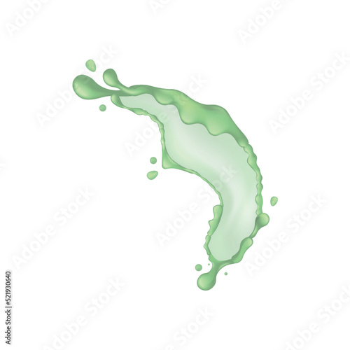 Vera plant green water splash, realistic vector illustration. Cucumber or mint juicy gel, isolated on white background.