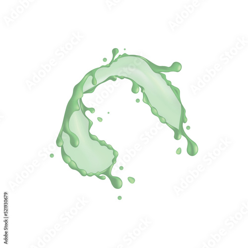Green ring water splash. Cucumber watery juice, realistic 3d vector illustration. Vera plant droplet, isolated.