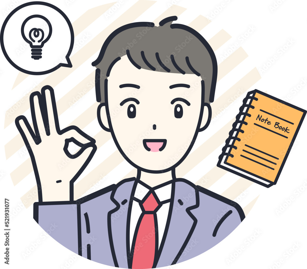 OKサインをしているポジティブな表情の男子学生の丸アイコン素材