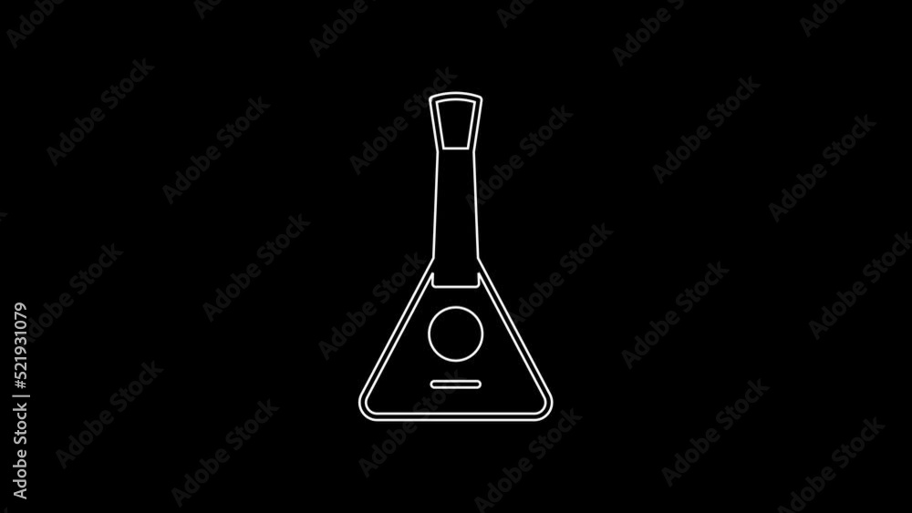 White line Musical instrument balalaika icon isolated on black background. 4K Video motion graphic animation White line Musical instrument balalaika icon isolated on black background. 4K Video motion graphic animation
