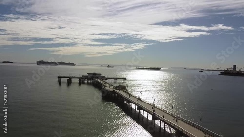 Wallpaper Mural Aerial shot of ocean flying over pier. Long Beach, California. Torontodigital.ca