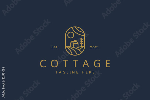 Cottage Simple Concept Logo. Illustration Nature Badge Brand Identity.