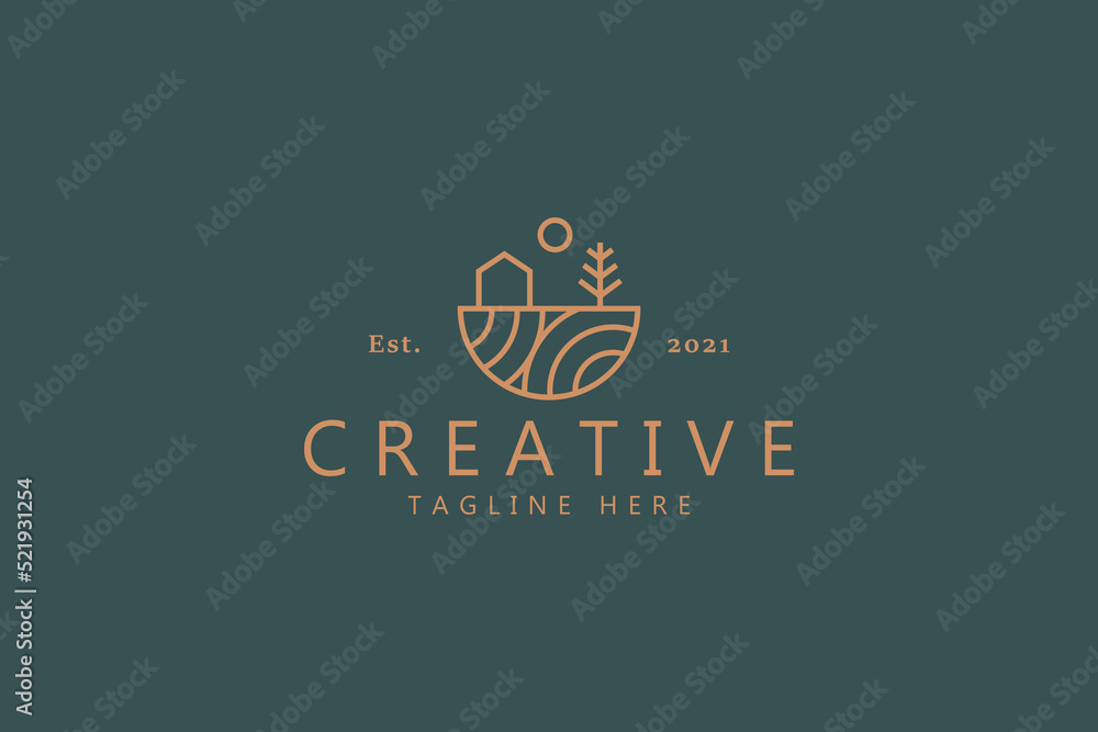 House Tree and Sun Illustration Simple Logo. Organic Life Style Branding Design Template Logo. House Tree and Sun Illustration Simple Logo. Organic Life Style Branding Design Template Logo.