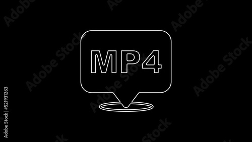 White line MP4 file document. Download mp4 button icon isolated on black background. MP4 file symbol. 4K Video motion graphic animation photo