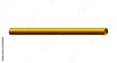 Brass or copper pipe or round post tube, realistic vector illustration isolated.