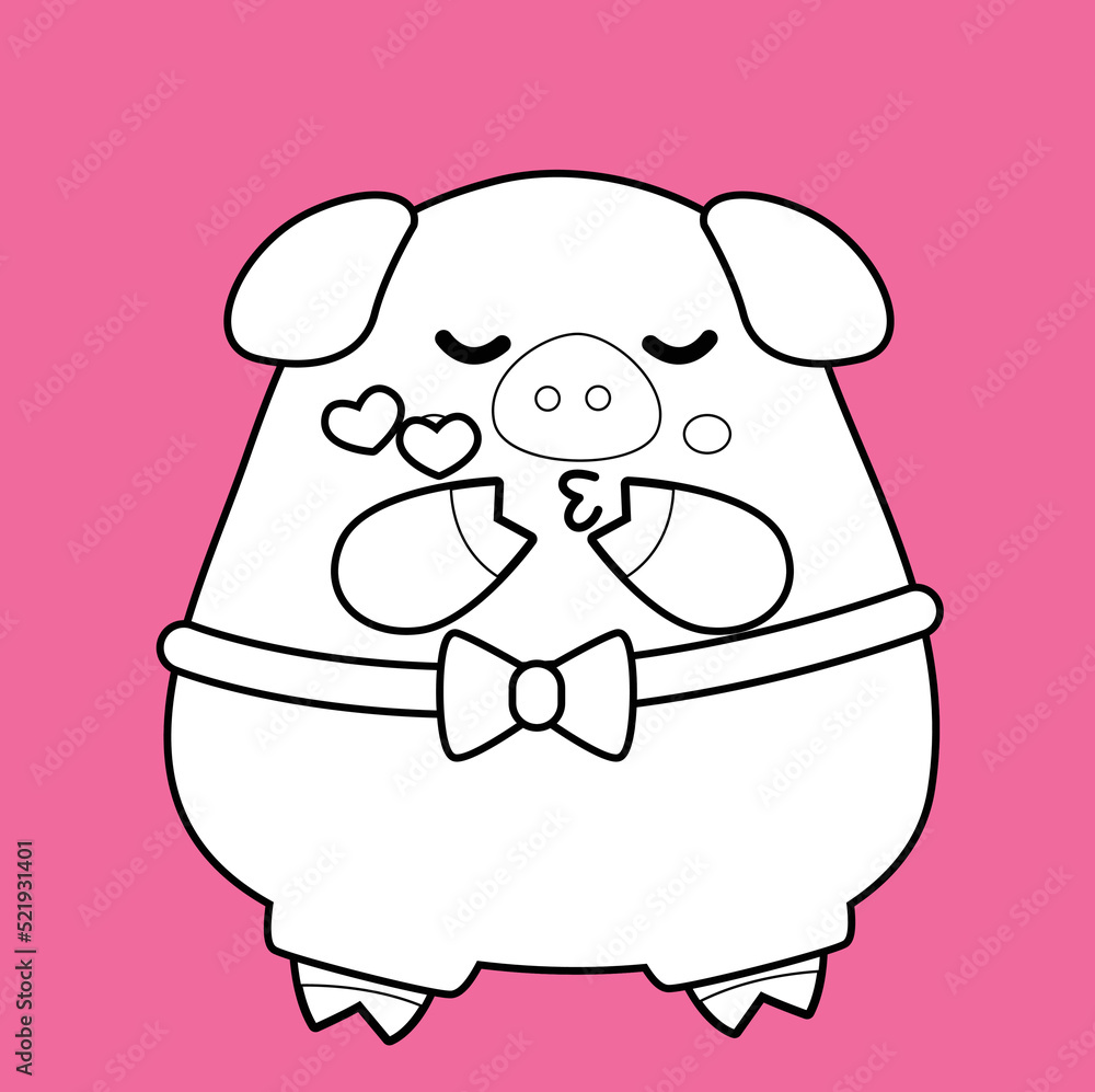 Cute Pig In Love Theme Digital Stamp Cute Pig In Love Theme Digital Stamp