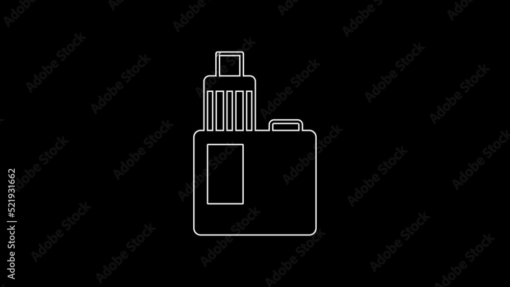 White line Vape mod device icon isolated on black background. Vape smoking tool. Vaporizer Device. 4K Video motion graphic animation White line Vape mod device icon isolated on black background. Vape smoking tool. Vaporizer Device. 4K Video motion graphic animation