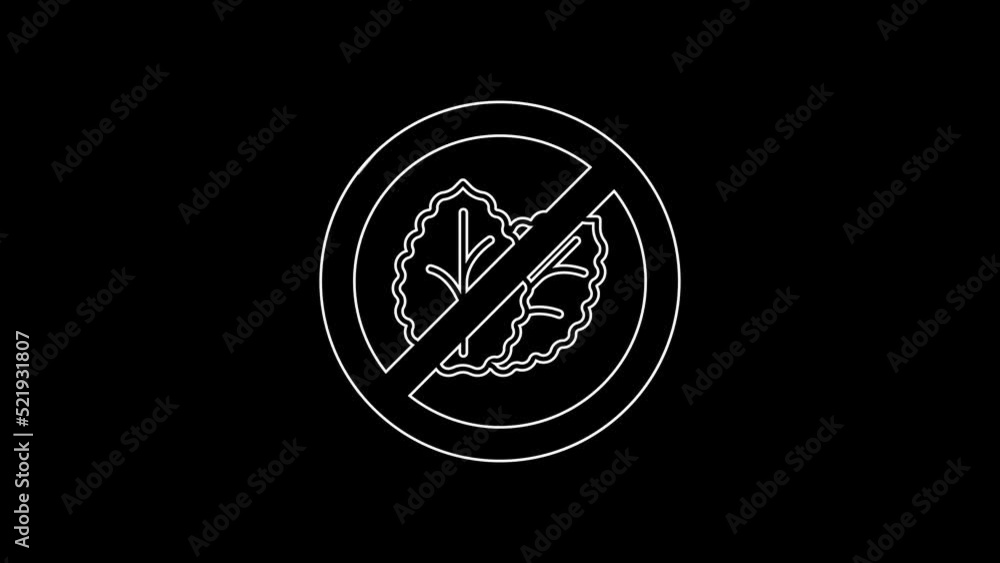 White line No tobacco leaf icon isolated on black background. Tobacco leaves. 4K Video motion graphic animation White line No tobacco leaf icon isolated on black background. Tobacco leaves. 4K Video motion graphic animation