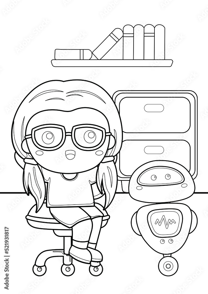 Repairing Robot and Kids Theme Coloring Pages A4 for Kids and Adult Repairing Robot and Kids Theme Coloring Pages A4 for Kids and Adult