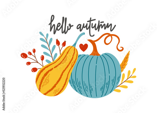 Hello autumn warm fall season pumpkin vector