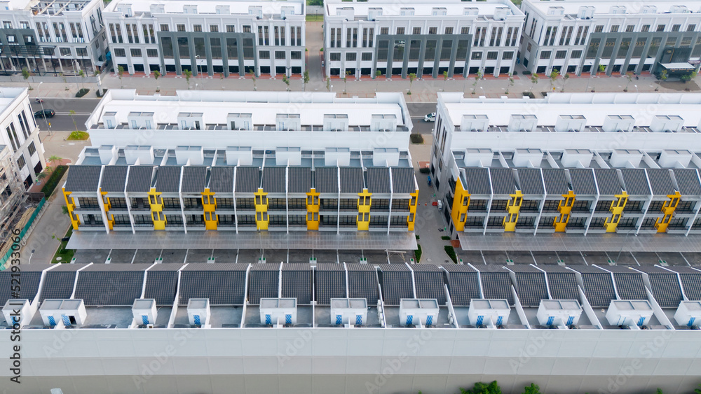 Beautiful aerial view of shop houses complex