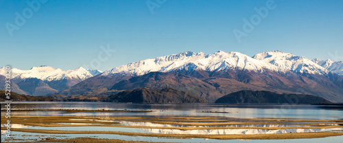 Panorama reflections at Bremner Bay, Lake Wanaka photo