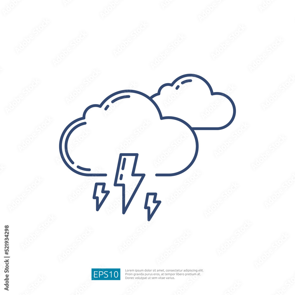 Lightning Cloud. Rainy season Weather Outline Icon Lightning Cloud. Rainy season Weather Outline Icon
