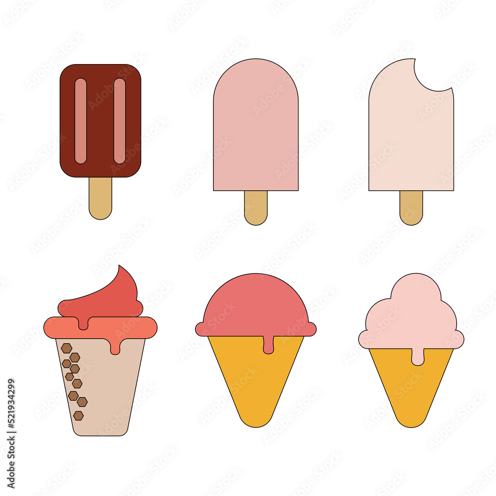 Collection of 6 vector ice cream illustrations isolated on white Collection of 6 vector ice cream illustrations isolated on white