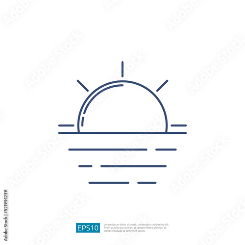 Sunrise Horizon and Sea Water Outline Icon