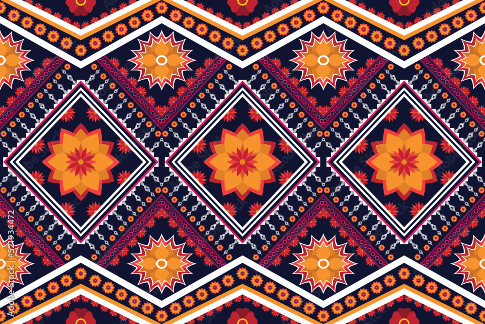 Geometric ethnic flower pattern for background,fabric,wrapping,clothing,wallpaper,Batik,carpet,embroidery style.