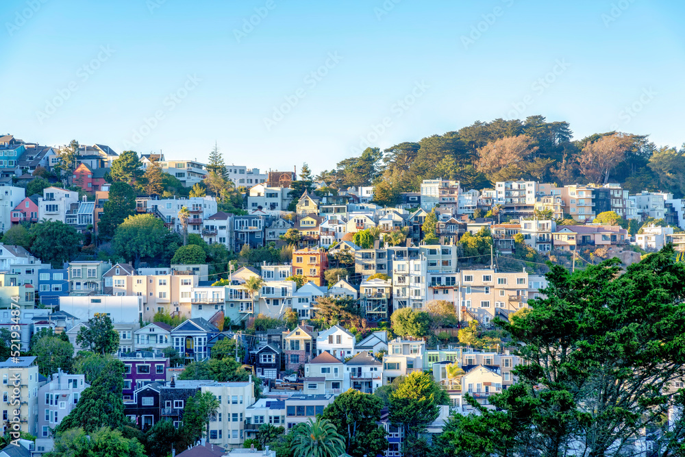 High angle view of sloped residential area at San Francisco, California