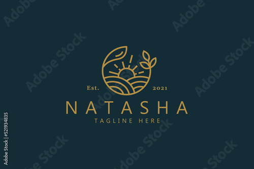 Natural Farm Sun Plant Logo