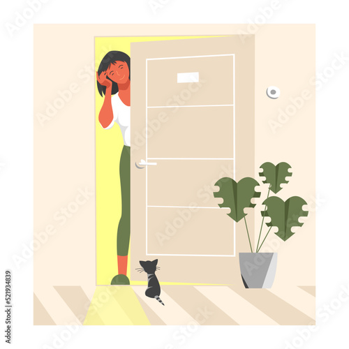 adopt a cat. homeless kitten. woman with a cat. adoption of the animal in the family. vector illustration