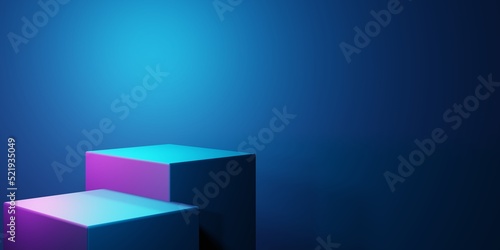 3d rendering of purple and blue neon light abstract geometric background. Scene for advertising, technology, showroom, business, future, modern, sport, metaverse. Sci Fi Illustration. Product display © Tanawat Thipmontha