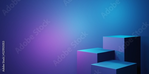 3d rendering of purple and blue neon light abstract geometric background. Scene for advertising, technology, showroom, business, future, modern, sport, metaverse. Sci Fi Illustration. Product display © Tanawat Thipmontha