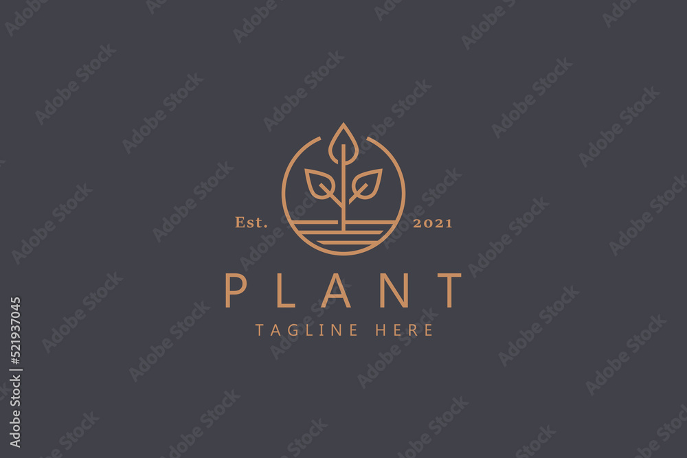 Premium Vector Plant Logo. Nature Sign Brand Identity Agriculture. Simple Badge Line Style. Premium Vector Plant Logo. Nature Sign Brand Identity Agriculture. Simple Badge Line Style.