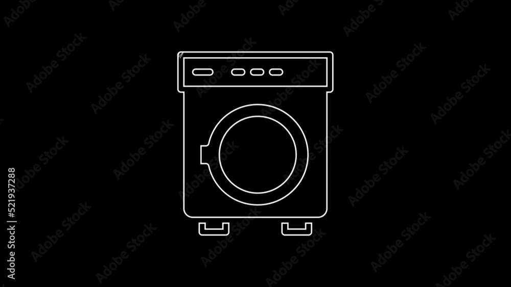 White line Washer icon isolated on black background. Washing machine icon. Clothes washer - laundry machine. Home appliance symbol. 4K Video motion graphic animation White line Washer icon isolated on black background. Washing machine icon. Clothes washer - laundry machine. Home appliance symbol. 4K Video motion graphic animation