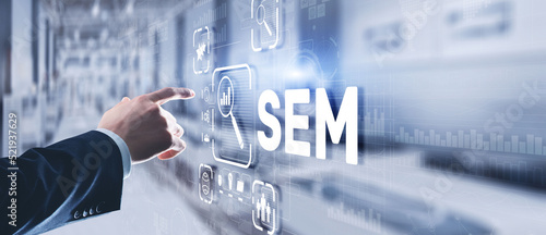 SEM Search Engine Optimization Marketing Ranking Traffic Website Technology Communication Concept photo