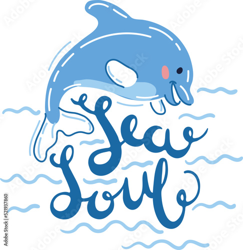 Adorable Dolphin Vector Illustration Sea Soul Text