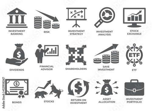 Investment icons set on white background