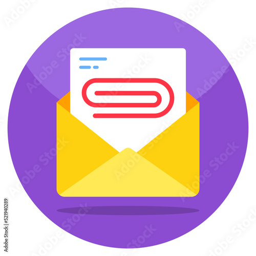 Conceptual flat design icon of mail attachment 