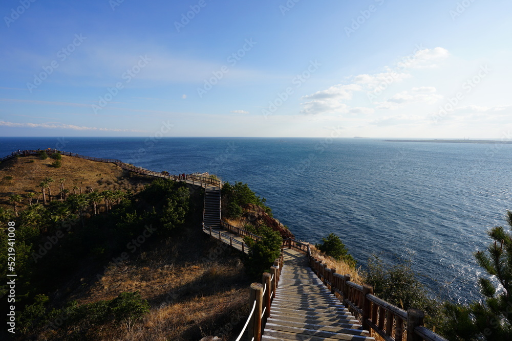 fine seaside walkway in autumn