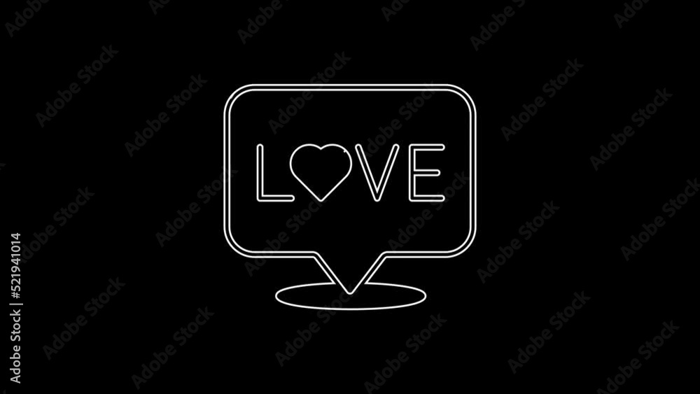 White line Love text icon isolated on black background. Valentines day greeting card template. 4K Video motion graphic animation White line Love text icon isolated on black background. Valentines day greeting card template. 4K Video motion graphic animation